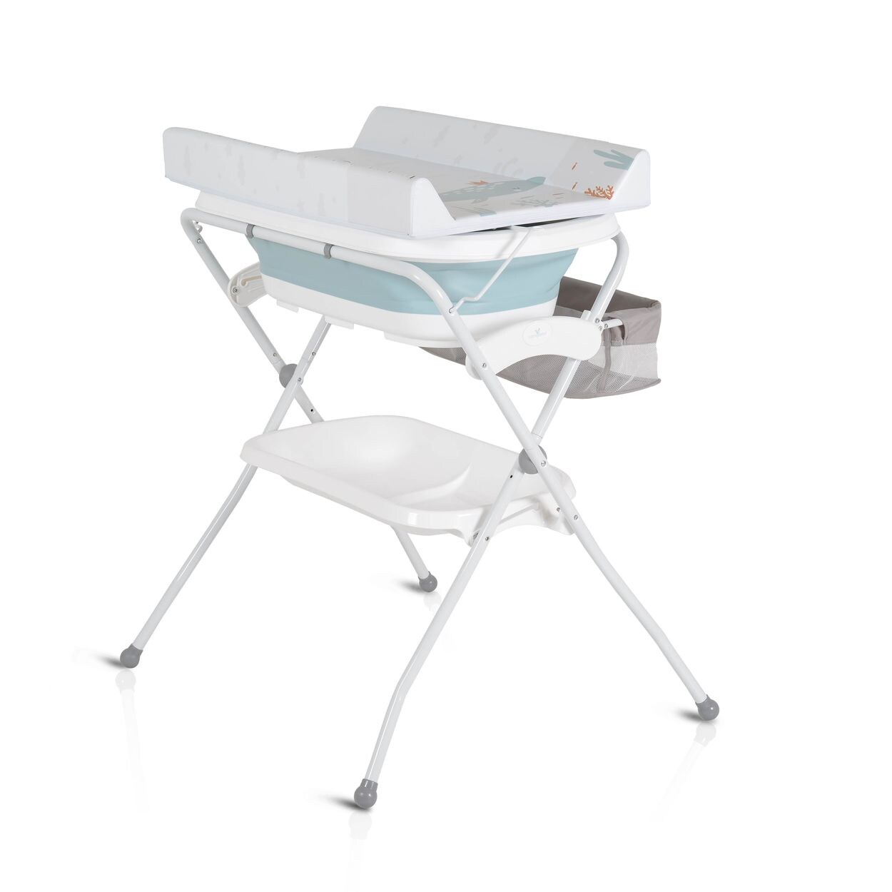 Cangaroo Babywanne Wickeltisch Como 2 in 1 faltbar, Wickelauflage, Zubehörfach blau