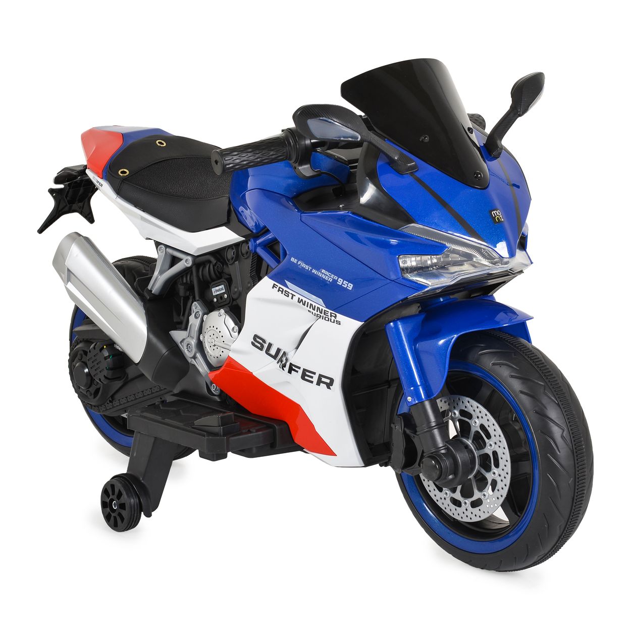 Moni Kinder Elektromotorrad Surfer St&uuml;tzr&auml;der Fu&szlig;st&uuml;tze Bluetooth MP3-Ausgang blau - Bild 1