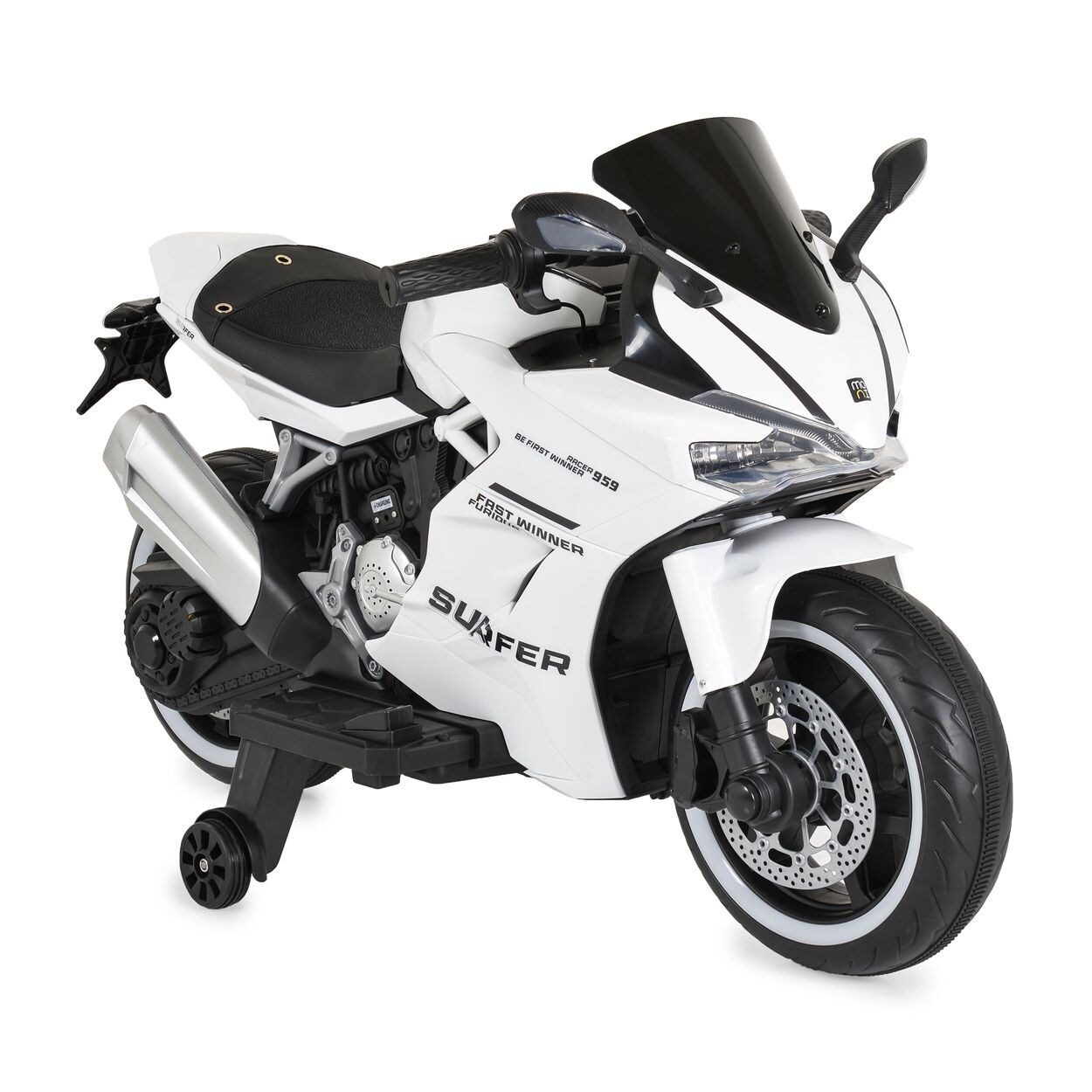 Moni Kinder Elektromotorrad Surfer Stützräder Fußstütze Bluetooth MP3-Ausgang weiß | 03801005001316