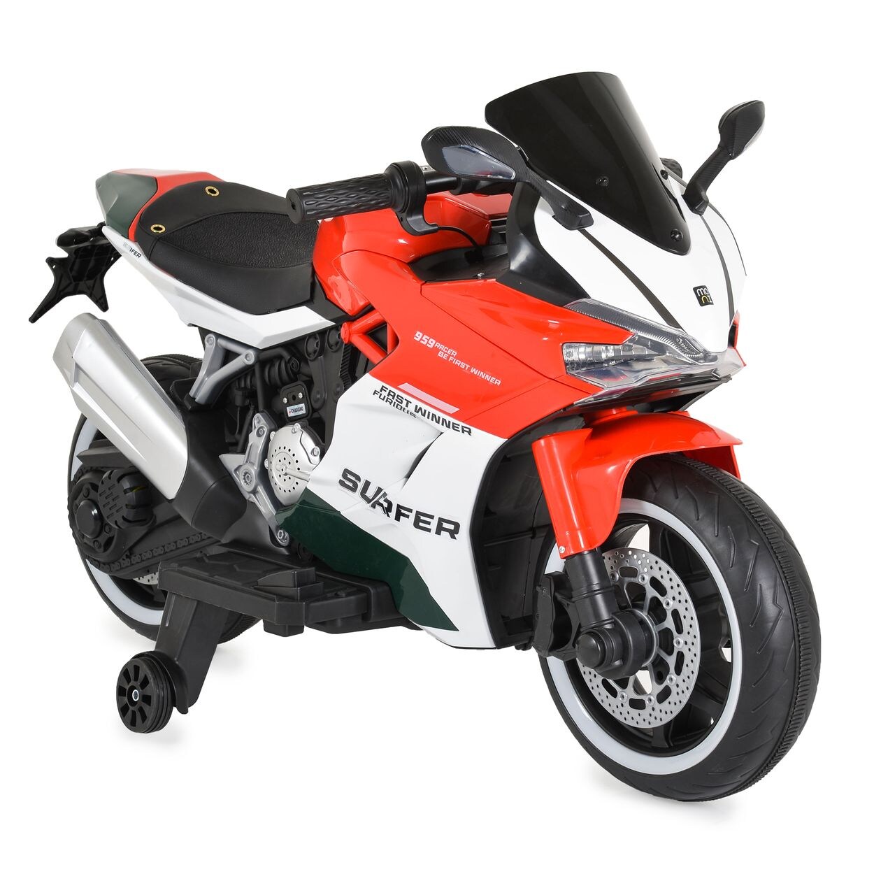 Moni Kinder Elektromotorrad Surfer Stützräder Fußstütze Bluetooth MP3-Ausgang rot