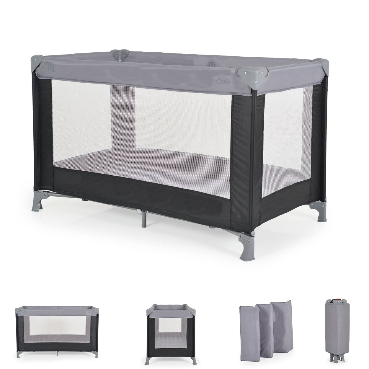 Moni Reisebett, Laufstall Solo Faltmatratze, Aufbewahrungstasche, faltbar hellgrau - Bild 1