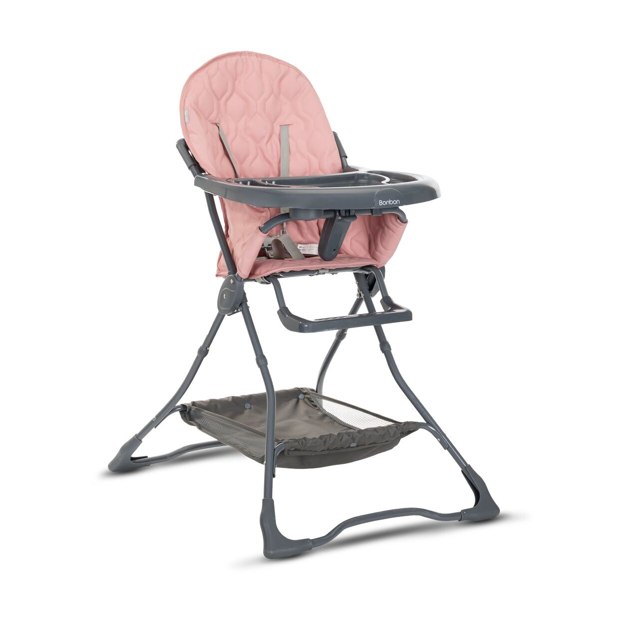 Lorelli Kinderhochstuhl Bonbon Bechervertiefung, klappbar, doppelter Tisch, Korb rosa