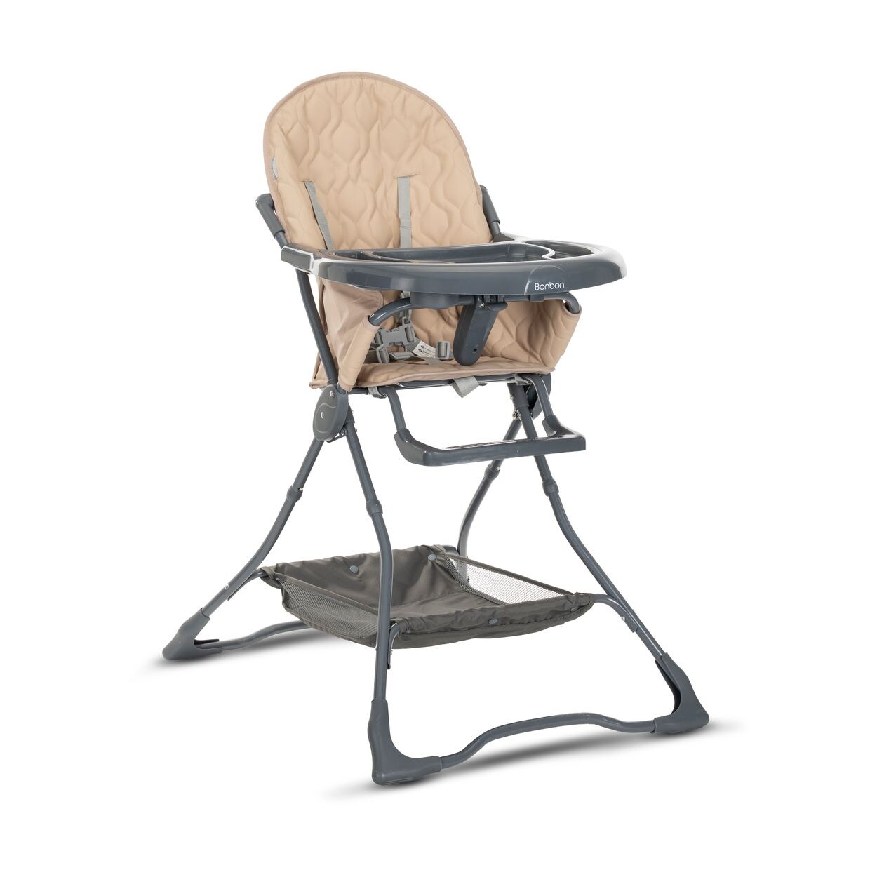 Lorelli Kinderhochstuhl Bonbon Bechervertiefung, klappbar, doppelter Tisch, Korb beige grau