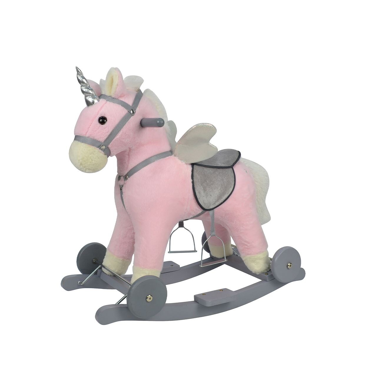 Chipolino Schaukeltier Einhorn Sound Räder Holz Steigbügel sattelförmiger Sitz rosa | 03800931061104