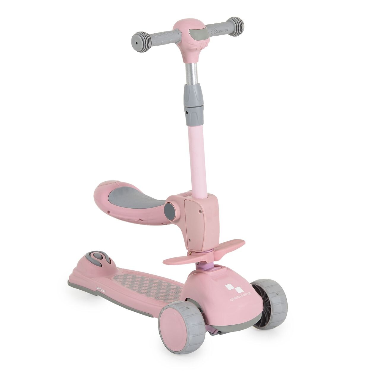 Byox Kinderroller Checkmate 2 in 1 Laufrad, Sound, Licht, Lenkerhöhe verstellbar rosa