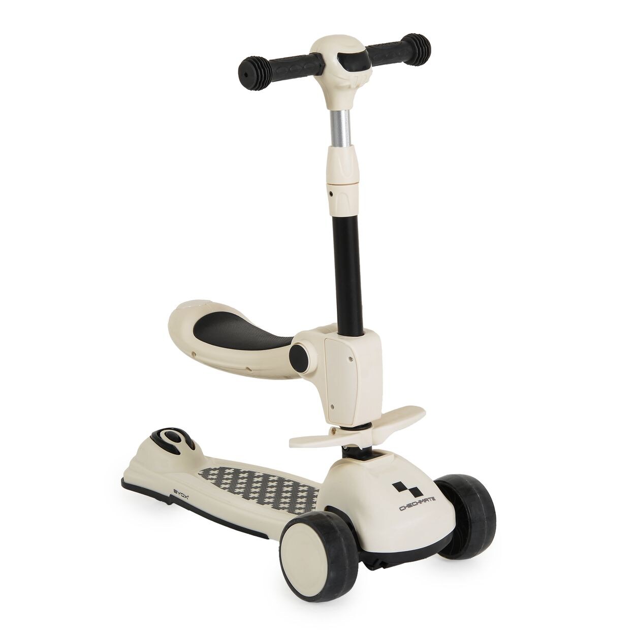 Byox Kinderroller Checkmate 2 in 1 Laufrad, Sound, Licht, Lenkerhöhe verstellbar weiß