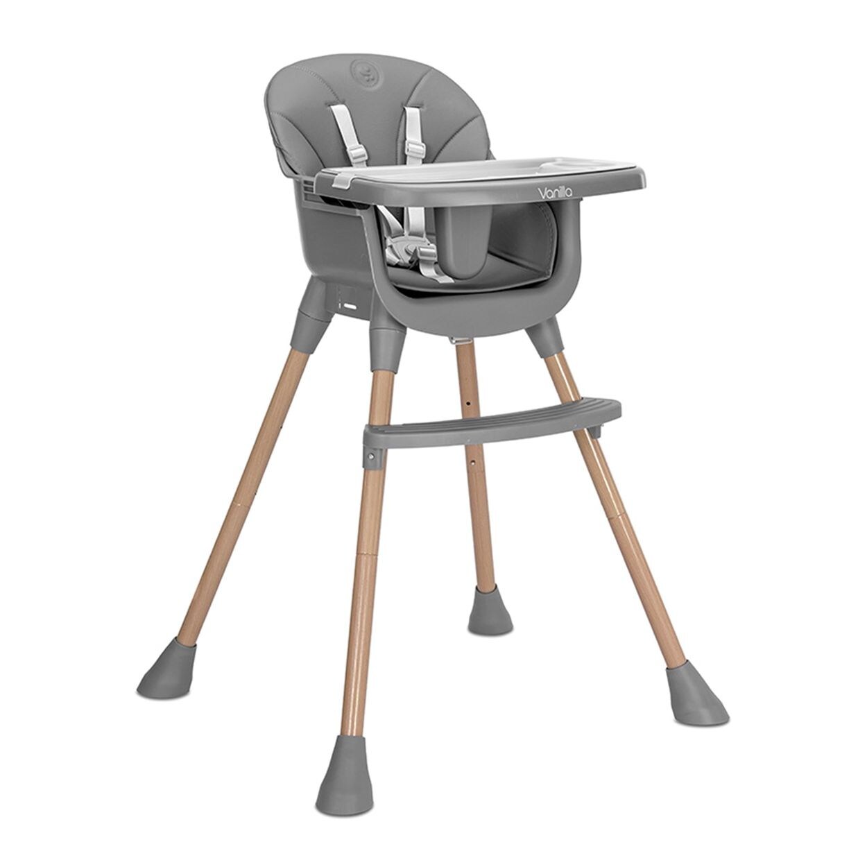 Lorelli Kinderhochstuhl Vanilla 3 in 1 Kinderstuhl, Tablett, Fußstütze, Gurt grau