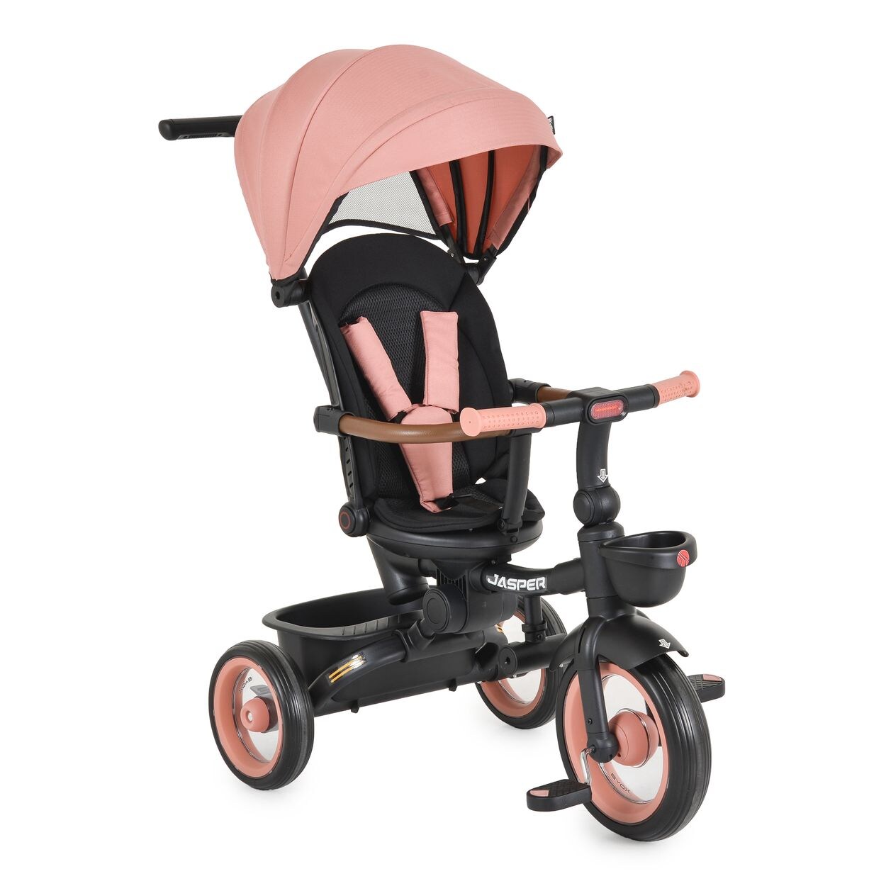 Byox Dreirad Jasper EVA-Reifen klappbar, Sitz drehbar, Hinterradbremse, Körbe rosa