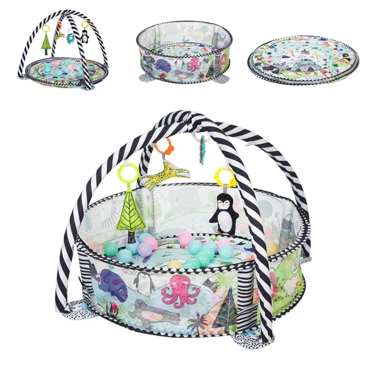 Kikka boo Spielbogen 30 B&auml;lle Krabbeldecke B&auml;llebad abnehmbare Spielzeuge schwarz wei&szlig; - Bild 1