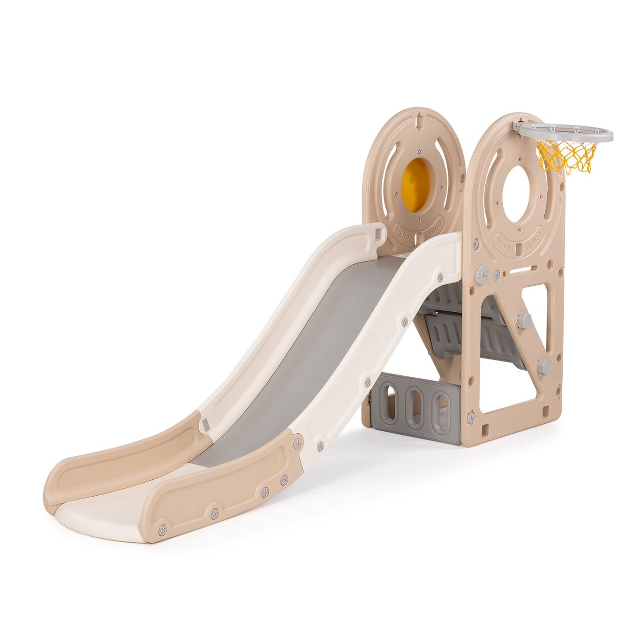 Chipolino Kinderrutsche Ente 170 cm Rutschlänge Basketballkorb Ball wetterfest beige