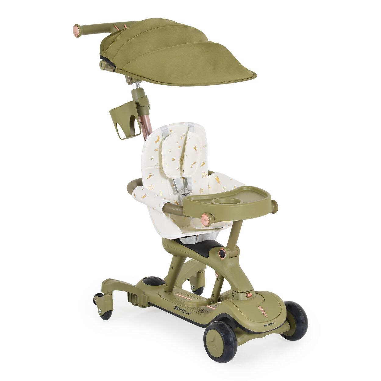 Byox Kinderroller Cornet 6 in 1 Multifunktionsroller Rutscher Musik Becherhalter grün