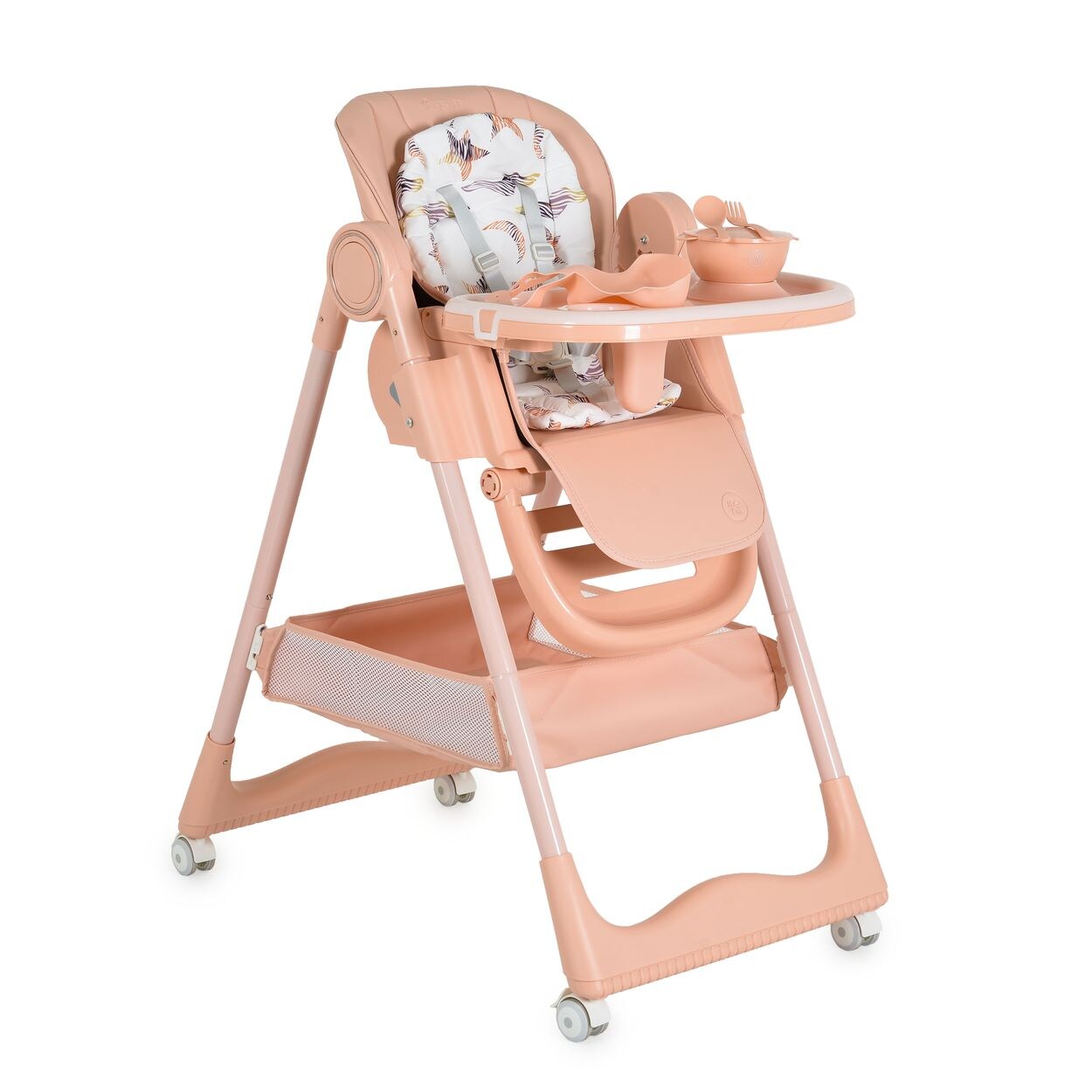 Moni Kinderhochstuhl Surprise faltbar Lätzchen Schüssel Löffel Gabel Räder Korb rosa