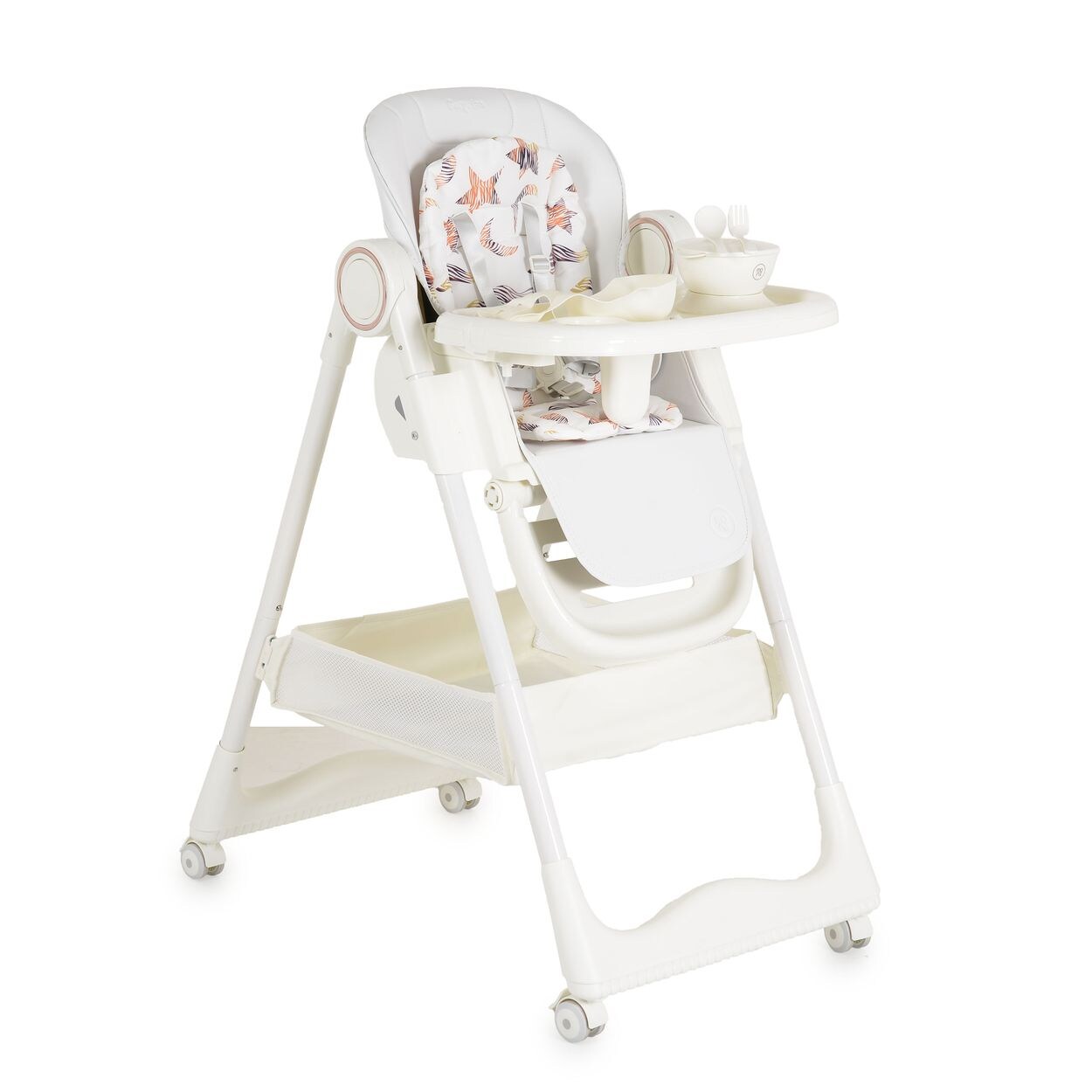Moni Kinderhochstuhl Surprise faltbar Lätzchen Schüssel Löffel Gabel Räder Korb weiß | 03801005153015