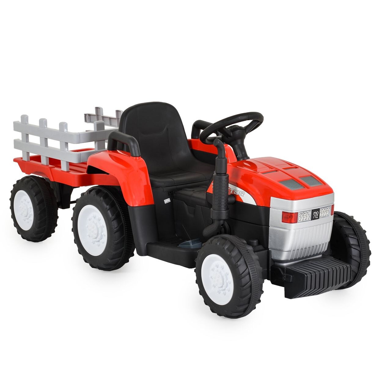 Moni Kinder Elektrotraktor Dallas mit Anhänger, Fernbedienung, Musik, Lichter rot | 03801005001385