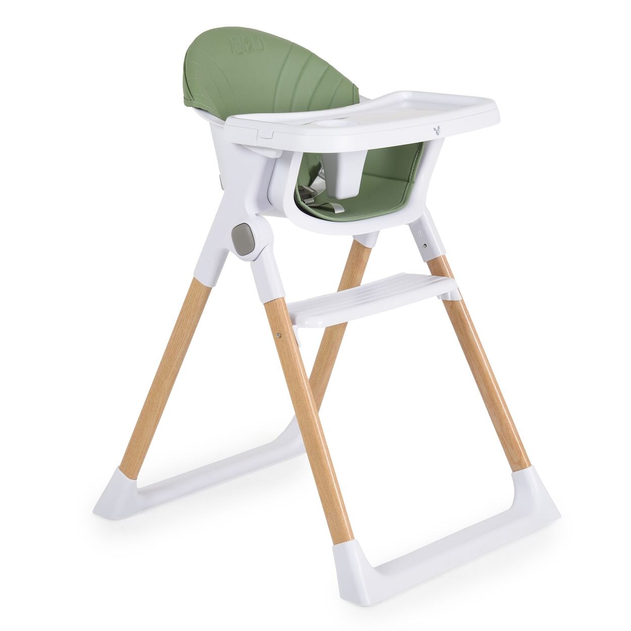Cangaroo Kinderhochstuhl Almond Holzoptik klappbar Doppeltablett Sicherheitsgurt grün