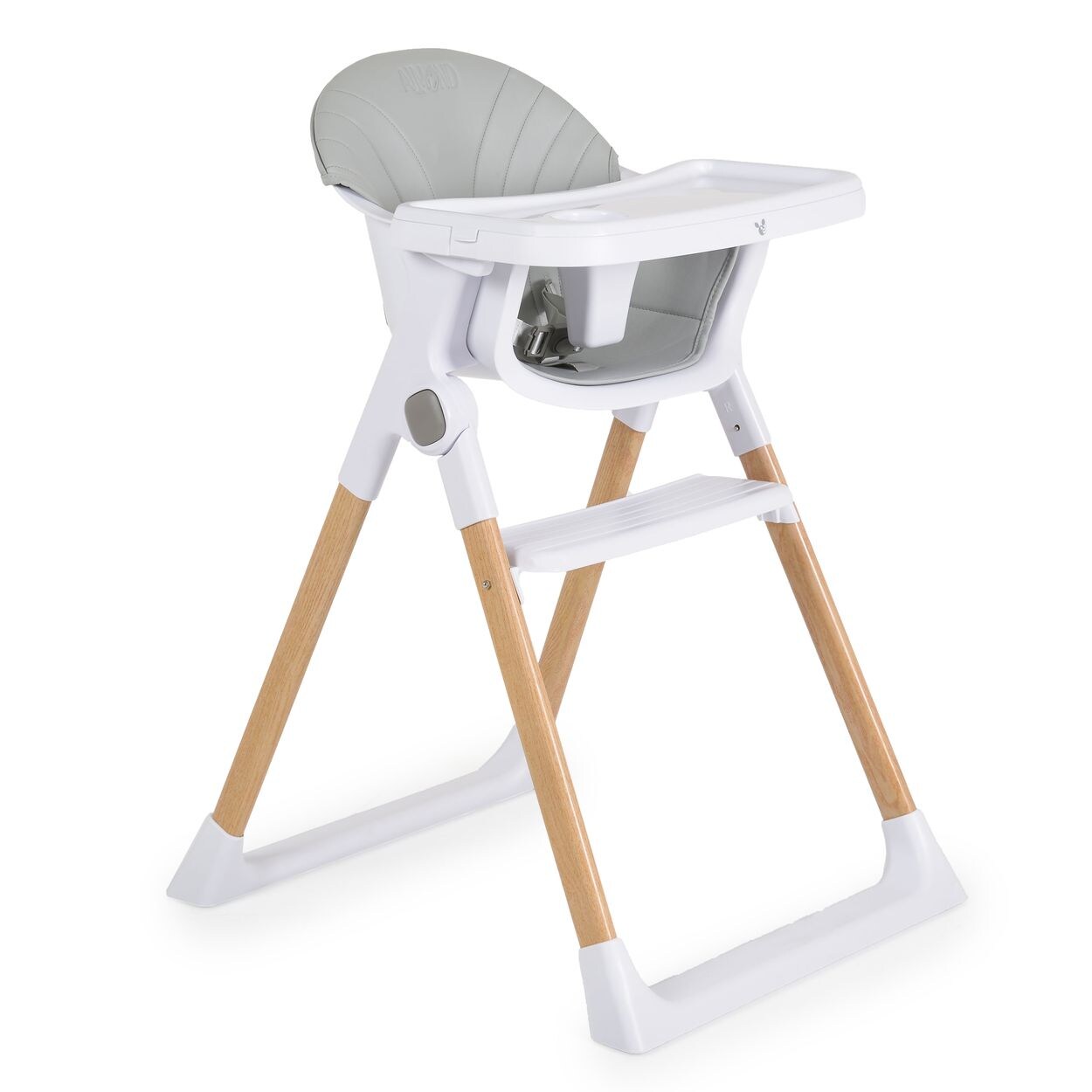 Cangaroo Kinderhochstuhl Almond Holzoptik klappbar Doppeltablett Sicherheitsgurt grau