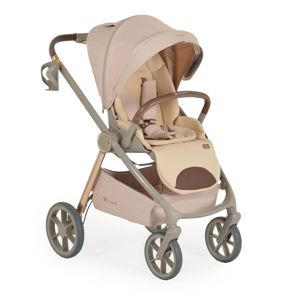 Cangaroo Kombikinderwagen Unique 3 in 1 Babyschale Stoßdämpfer PU-Räder Tasche beige