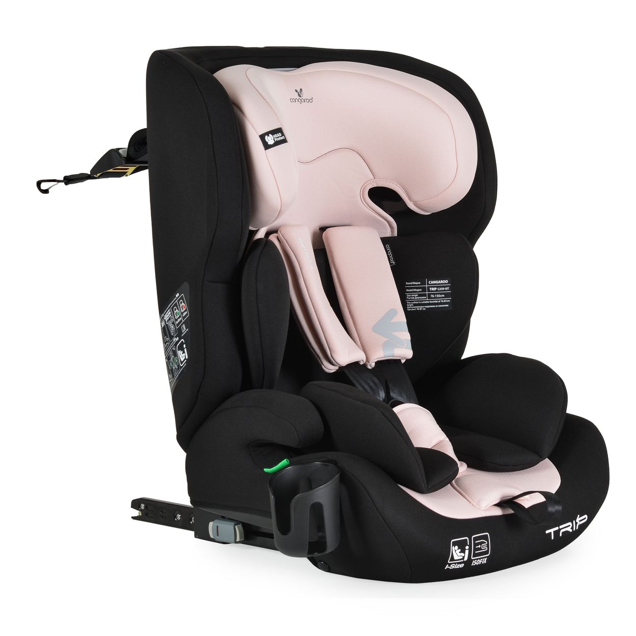 Cangaroo Kindersitz Trip i-Size (76-150cm) Isofix verstellbare Kopfst&uuml;tze Gurt rosa - Bild 1