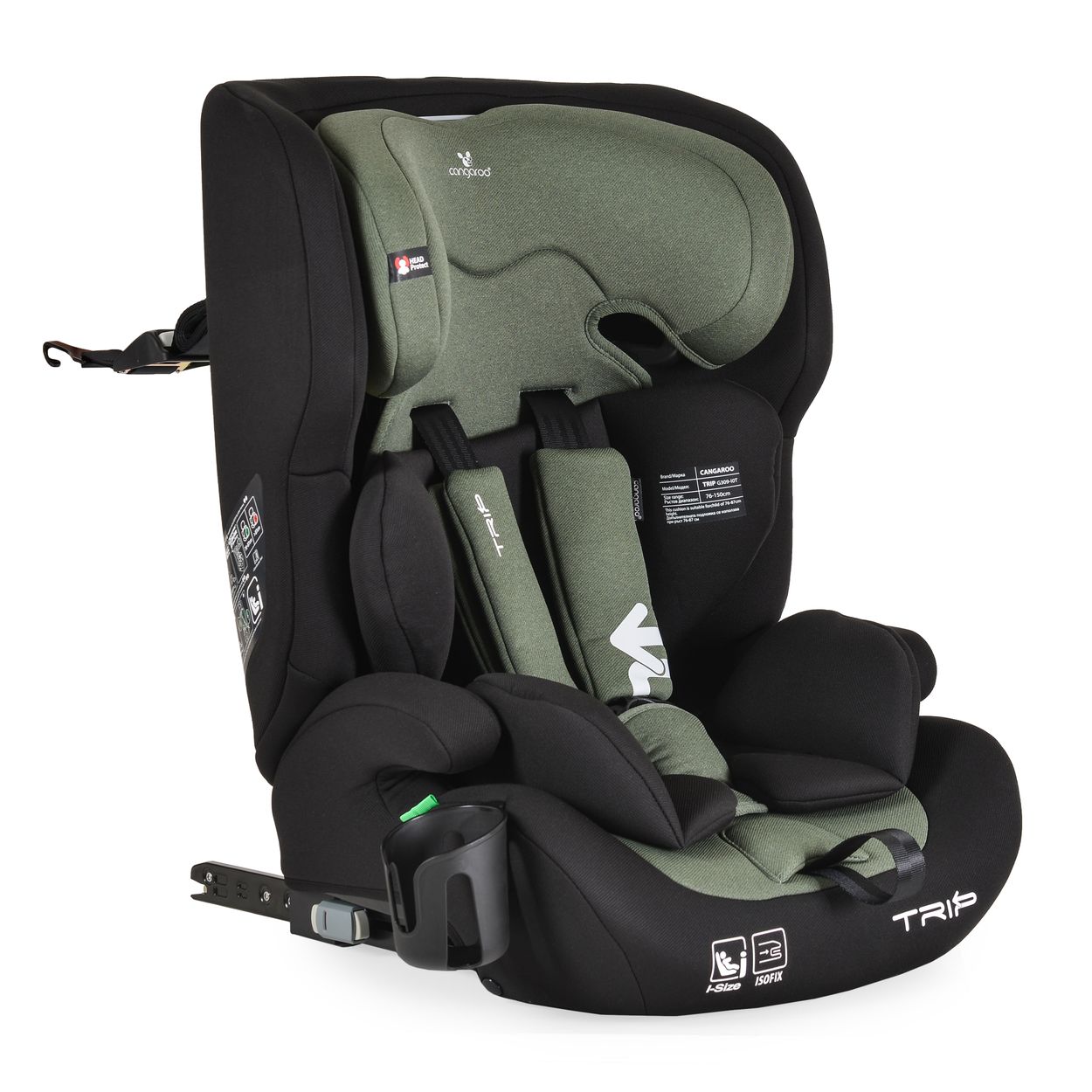 Cangaroo Kindersitz Trip i-Size (76-150cm) Isofix verstellbare Kopfst&uuml;tze Gurt gr&uuml;n - Bild 1
