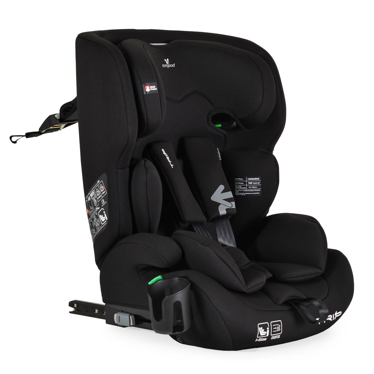 Cangaroo Kindersitz Trip i-Size (76-150cm) Isofix verstellbare Kopfstütze Gurt schwarz | 03801005153091