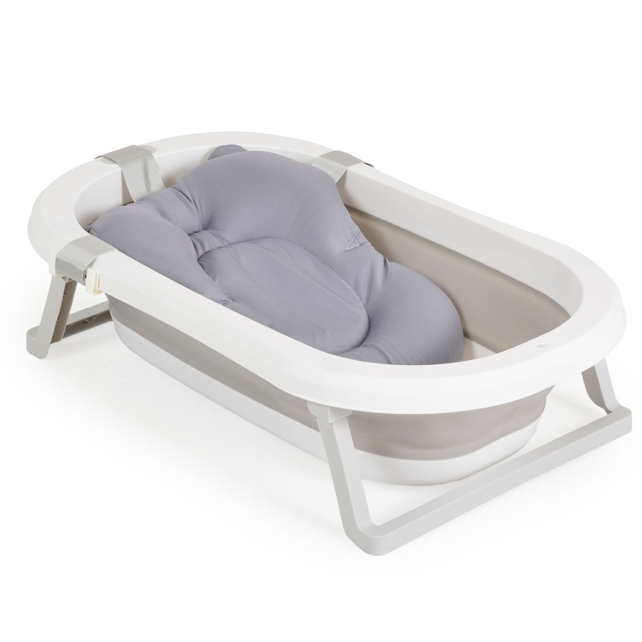 Moni Babybadewanne Palma faltbar 3-teilig Badekissen Schwamm Ablaufloch St&ouml;psel grau - Bild 1