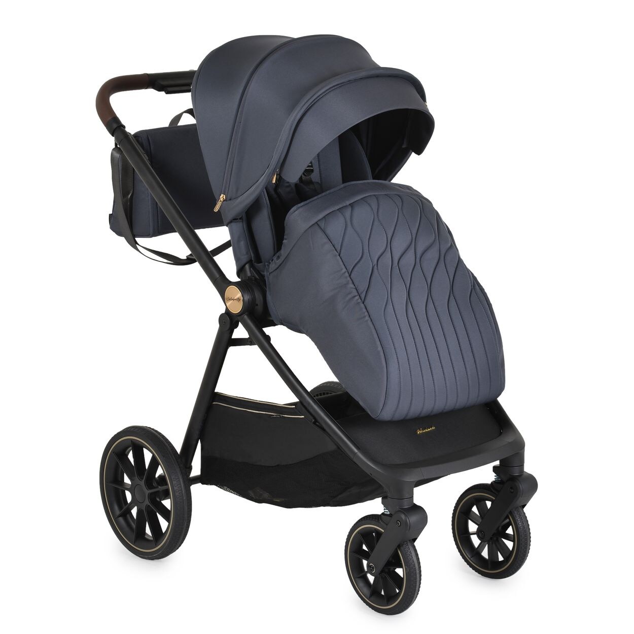 Cangaroo Kombikinderwagen Celebrity 2 in 1 Stoßdämpfer PU-Rollen Wickeltasche dunkelgrau