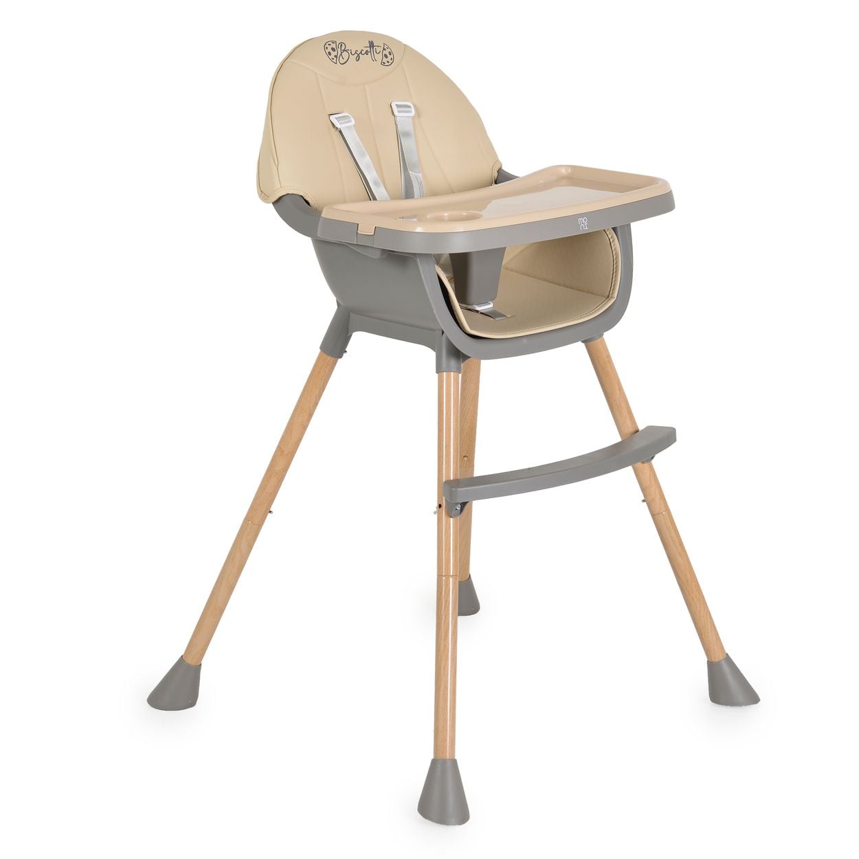 Moni Kinderhochstuhl Biscotti 2 in 1 Kinderstuhl Anti-Rutsch-F&uuml;&szlig;e Doppeltablett beige - Bild 1