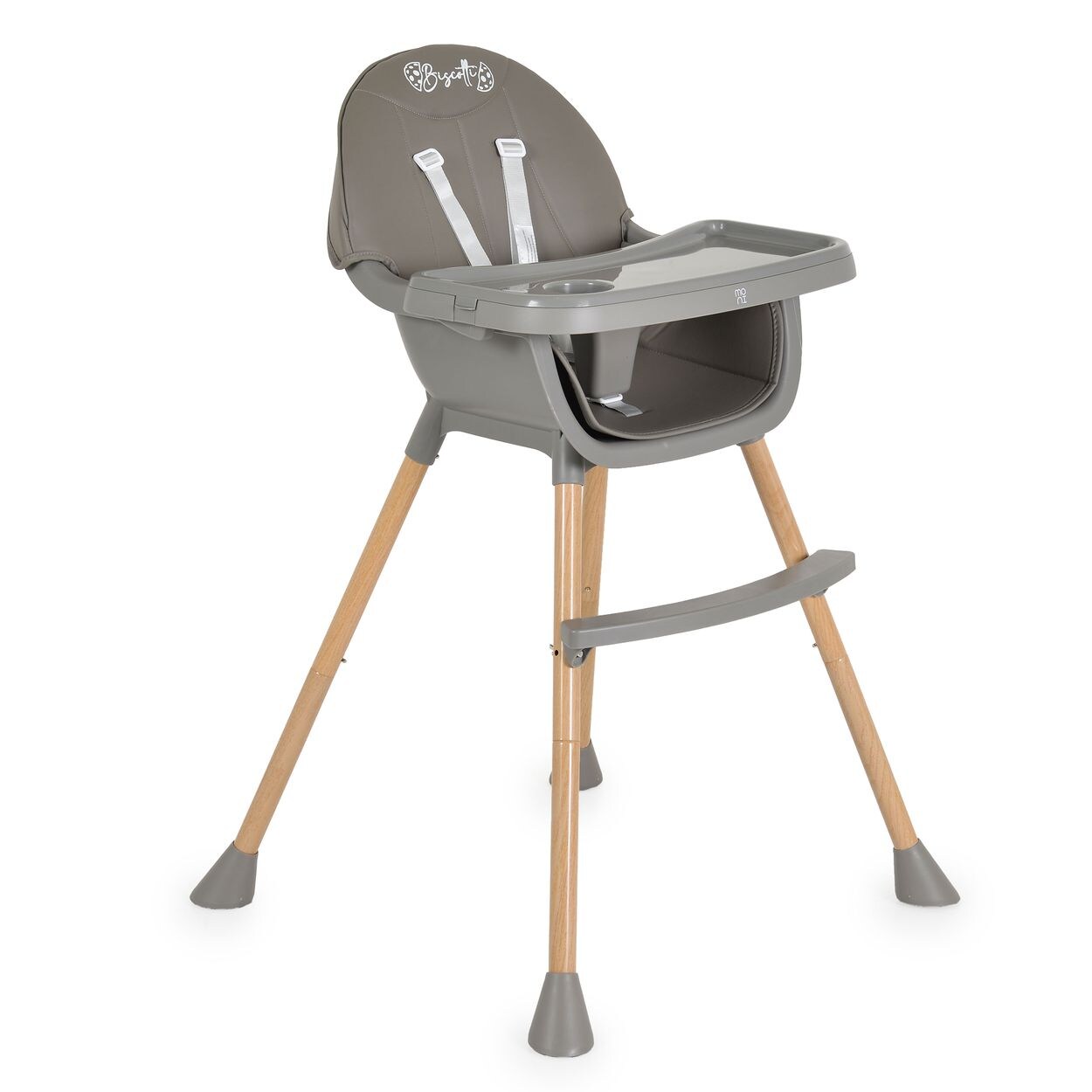 Moni Kinderhochstuhl Biscotti 2 in 1 Kinderstuhl Anti-Rutsch-Füße Doppeltablett grau