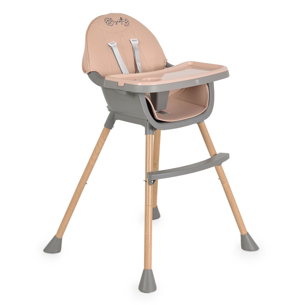 Moni Kinderhochstuhl Biscotti 2 in 1 Kinderstuhl Anti-Rutsch-Füße Doppeltablett rosa