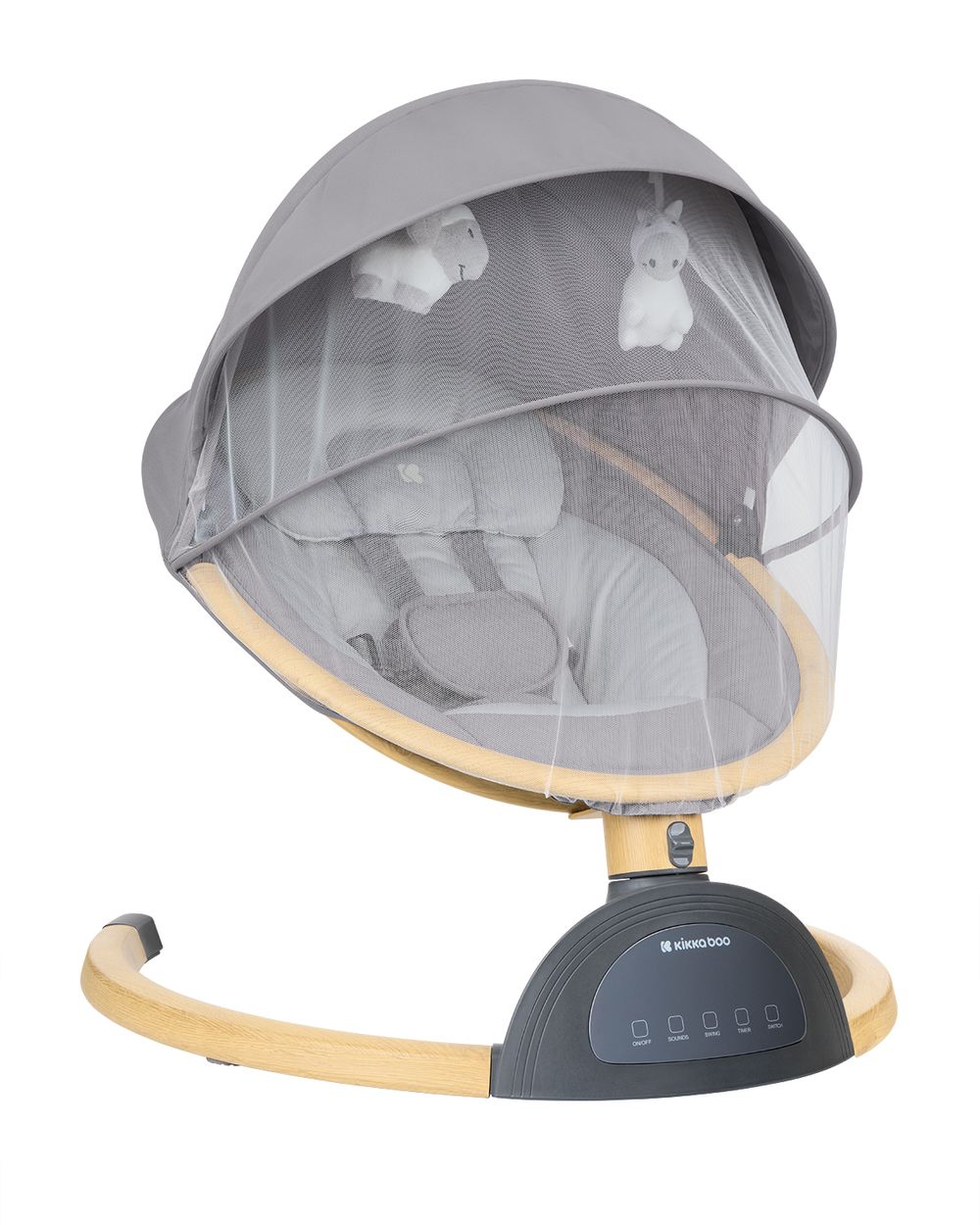 Kikka boo Babywippe Ashlee elektrisch Seitw&auml;rtsschaukel Musik Moskitonetz Timer grau - Bild 1