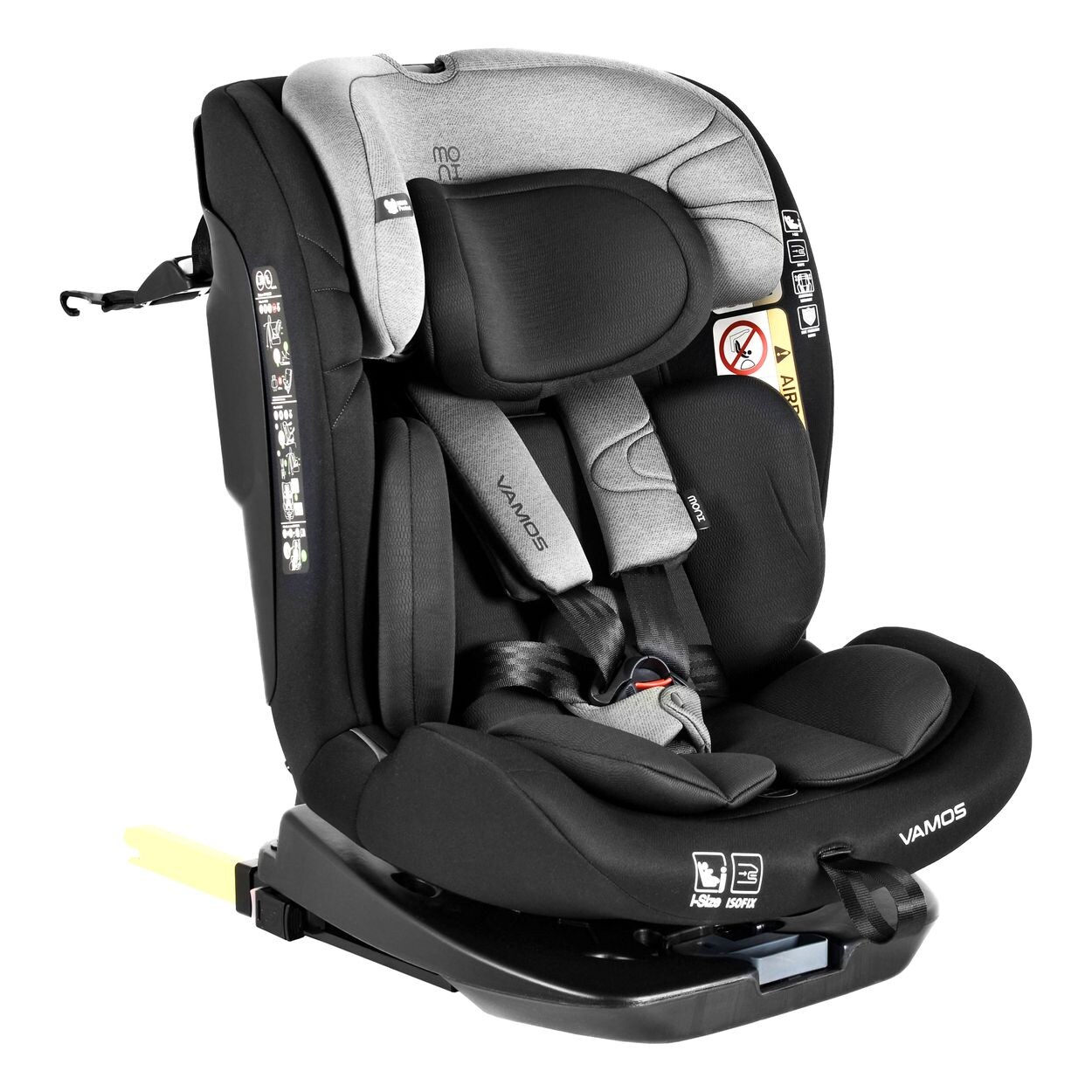 Moni Kindersitz Vamos i-Size (40-150cm) Gruppe 0/1/2/3 Isofix Top Tether Gurt grau