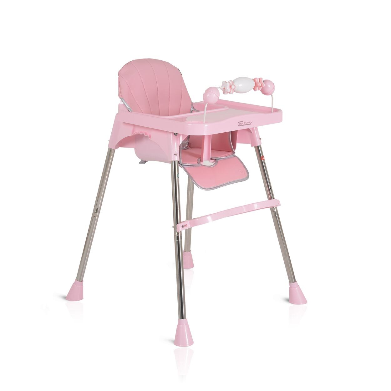Moni Kinderhochstuhl Century, Spielzeug, Tablett verstellbar, Gurt, Fußstütze rosa | 03801005153398