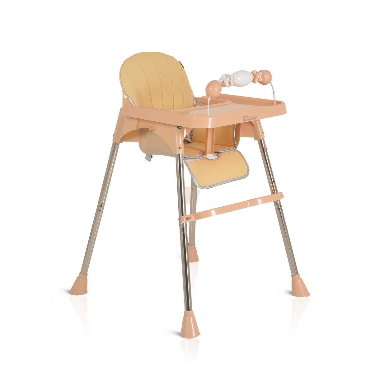 Moni Kinderhochstuhl Century, Spielzeug, Tablett verstellbar, Gurt, Fußstütze beige