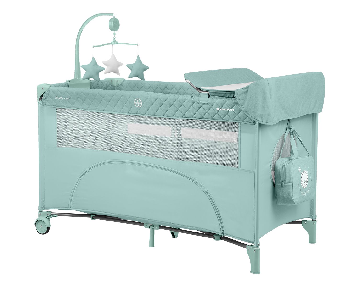 Kikka boo Reisebett Nighty Night, 2 Ebenen, Spielbogen, 2 R&auml;der, Wickelauflage hellgr&uuml;n - Bild 1