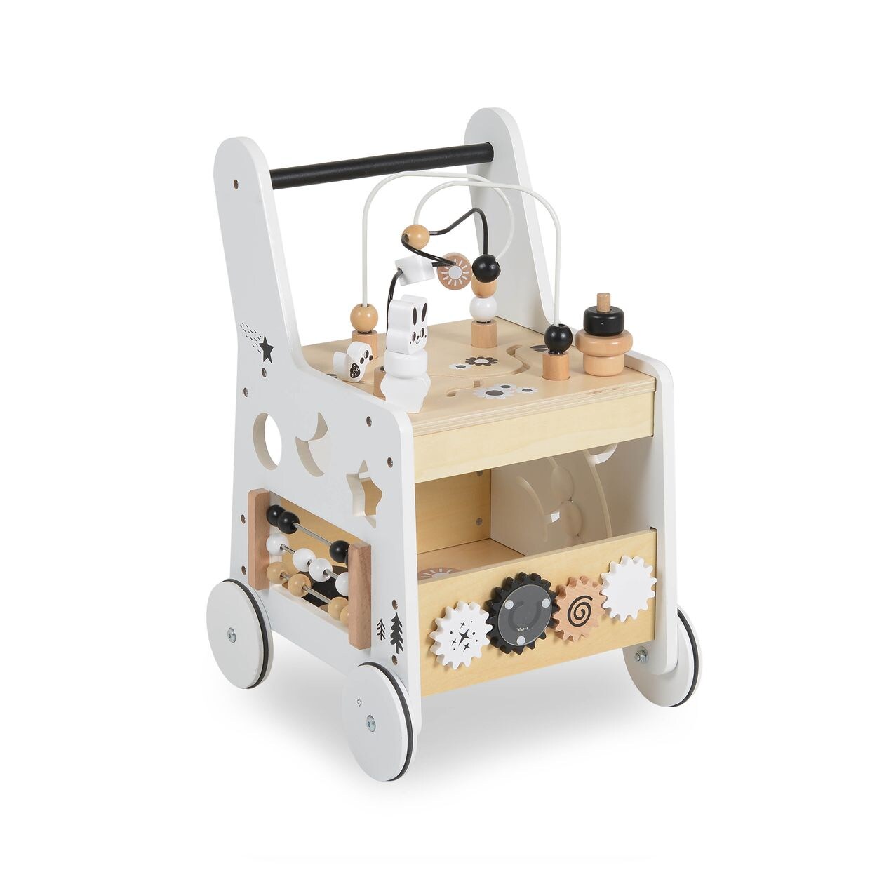 Moni Lauflernwagen W16E248 Holz, Zahnräder, Motorikspielcenter, Formen, Abakus weiß