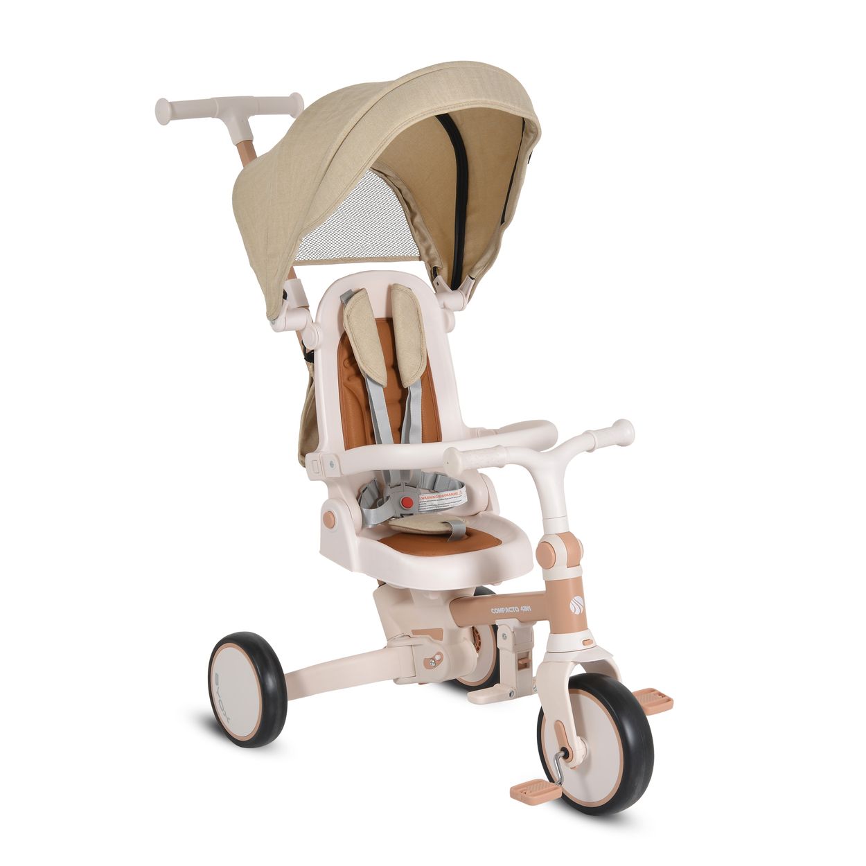 Byox Dreirad, Tricycle Compacto 4 in 1 Schiebegriff klappbar Gurt umbaubar EVA beige - Bild 1