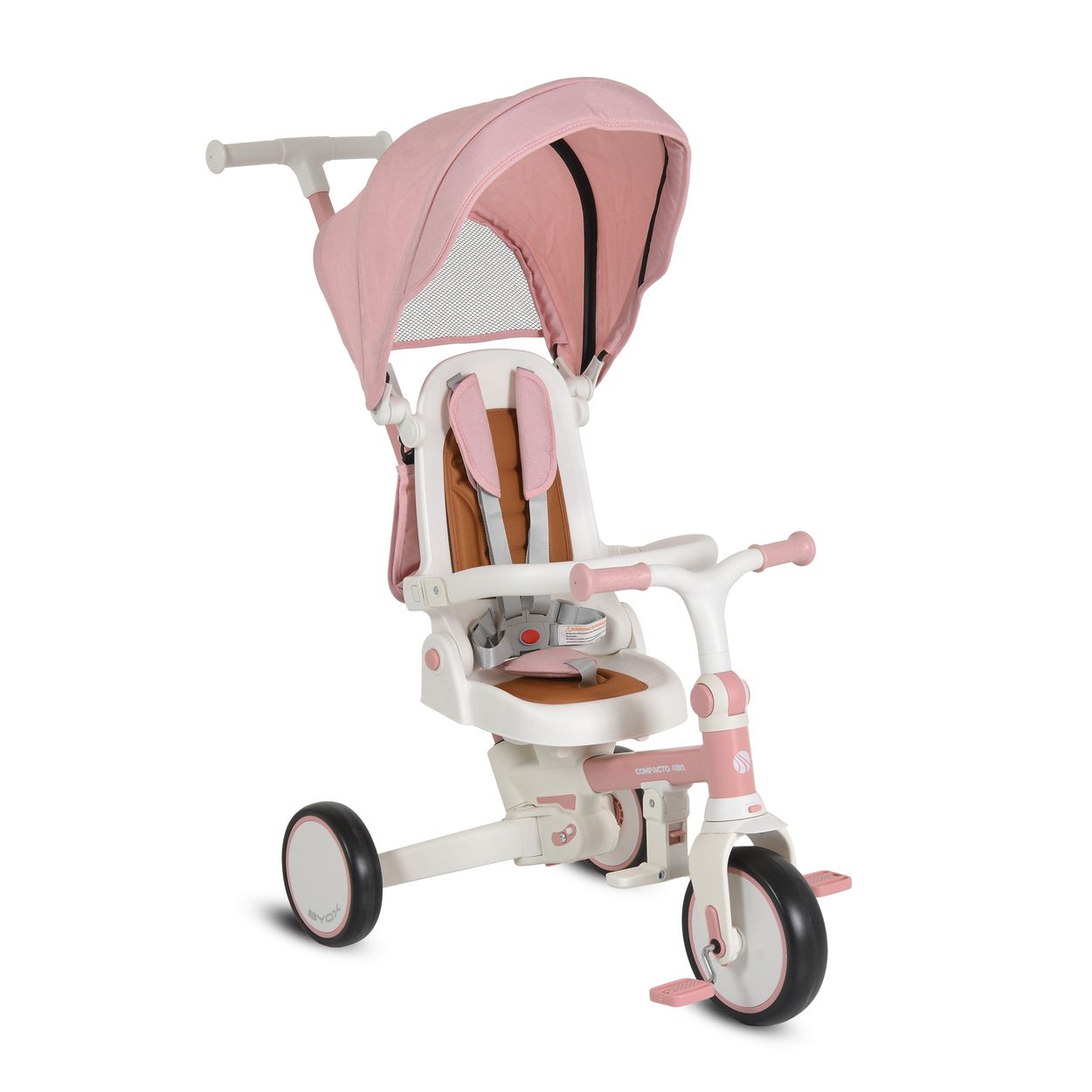 Byox Dreirad, Tricycle Compacto 4 in 1 Schiebegriff klappbar Gurt umbaubar EVA rosa - Bild 1