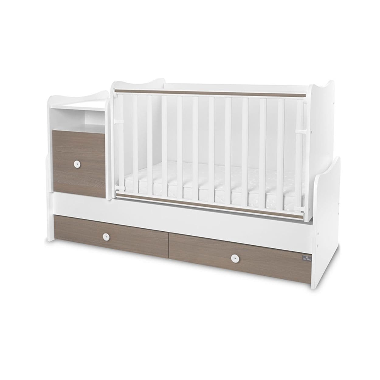 Lorelli Babybett Trend Plus 70x160cm Schreibtisch Kinderbett Schubladen Kommode wei&szlig; beige - Bild 1