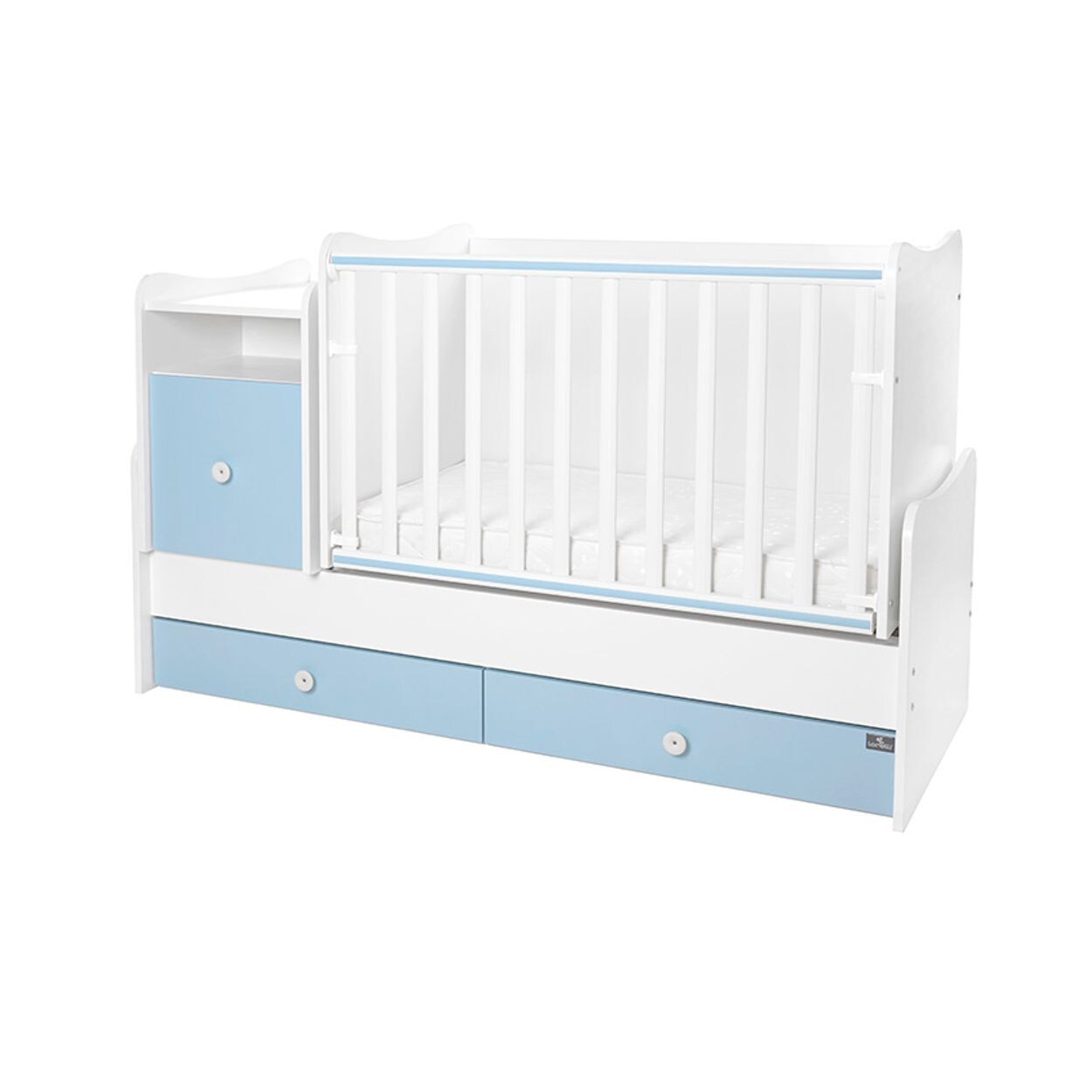 Lorelli Babybett Trend Plus 70x160cm Schreibtisch Kinderbett Schubladen Kommode weiß blau