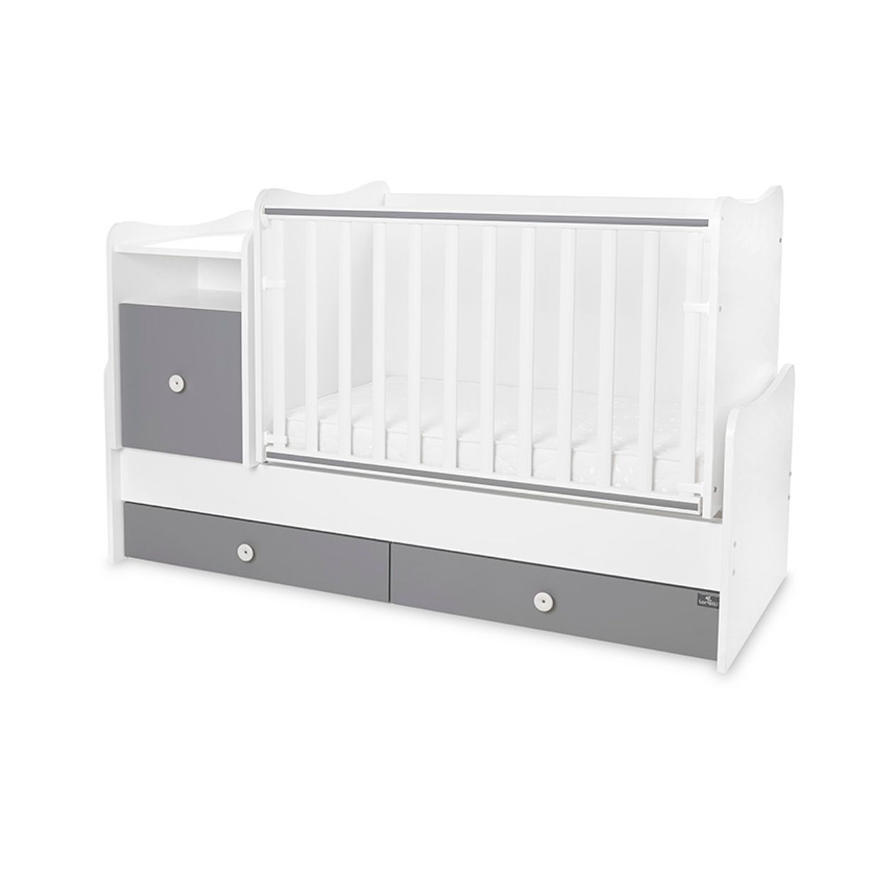 Lorelli Babybett Trend Plus 70x160cm Schreibtisch Kinderbett Schubladen Kommode wei&szlig; dunkelgrau - Bild 1
