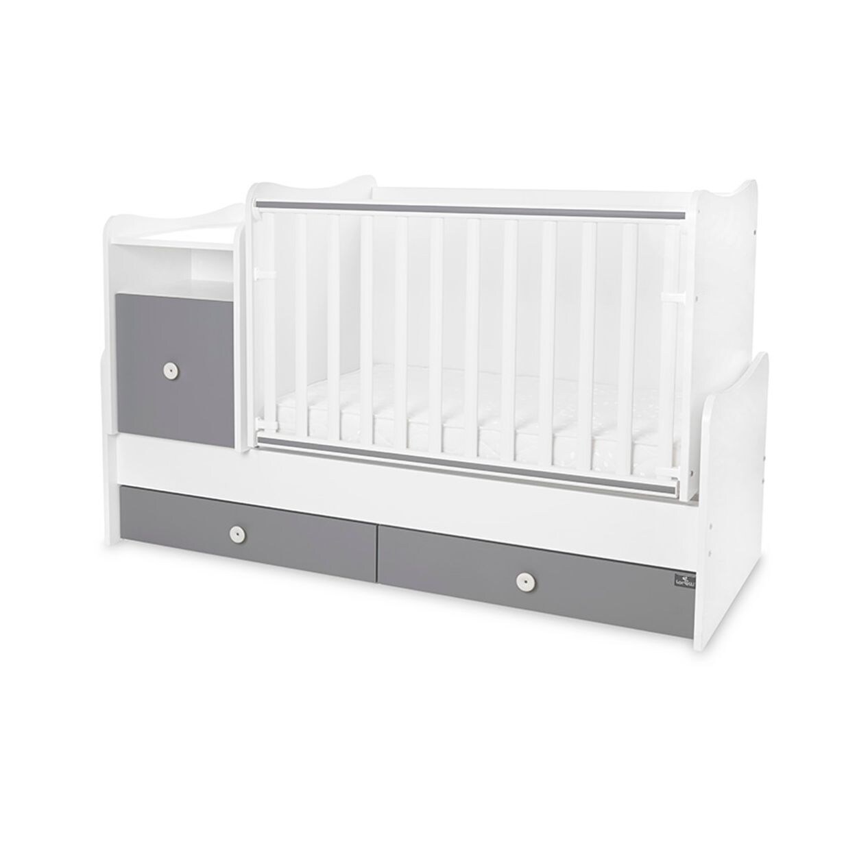 Lorelli Babybett Trend Plus 70x160cm Schreibtisch Kinderbett Schubladen Kommode weiß dunkelgrau