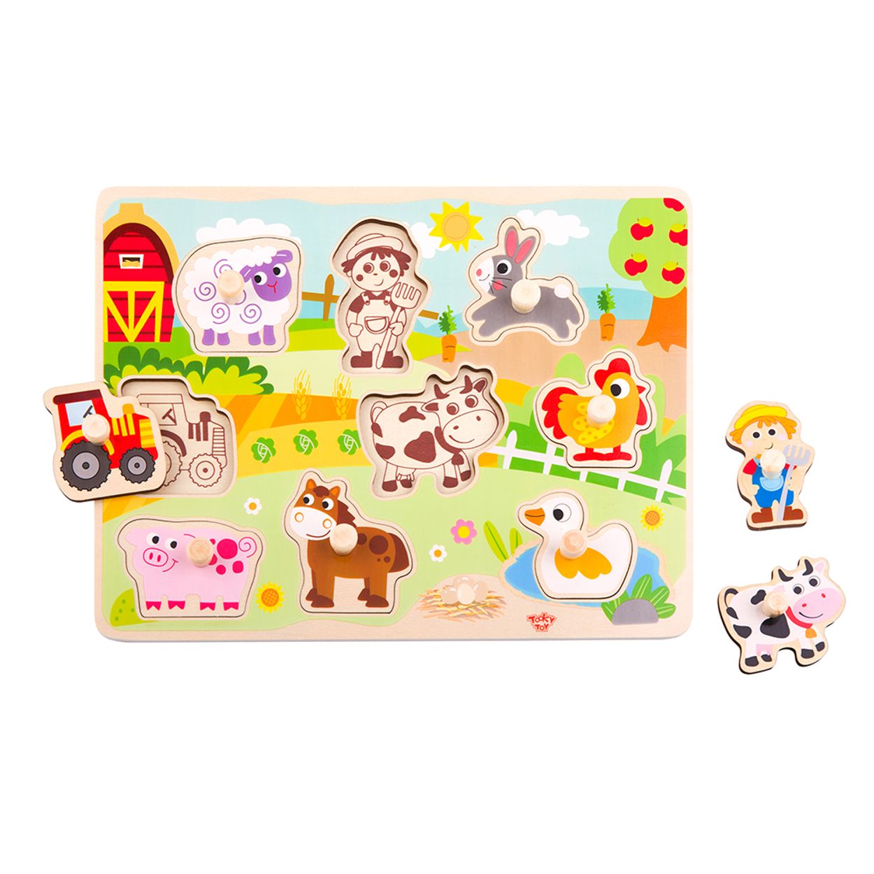 Tooky Toy Holzpuzzle Farm 10-teilig TY858 Bauernhof Traktor Tiere ab 18 Monaten bunt - Bild 1