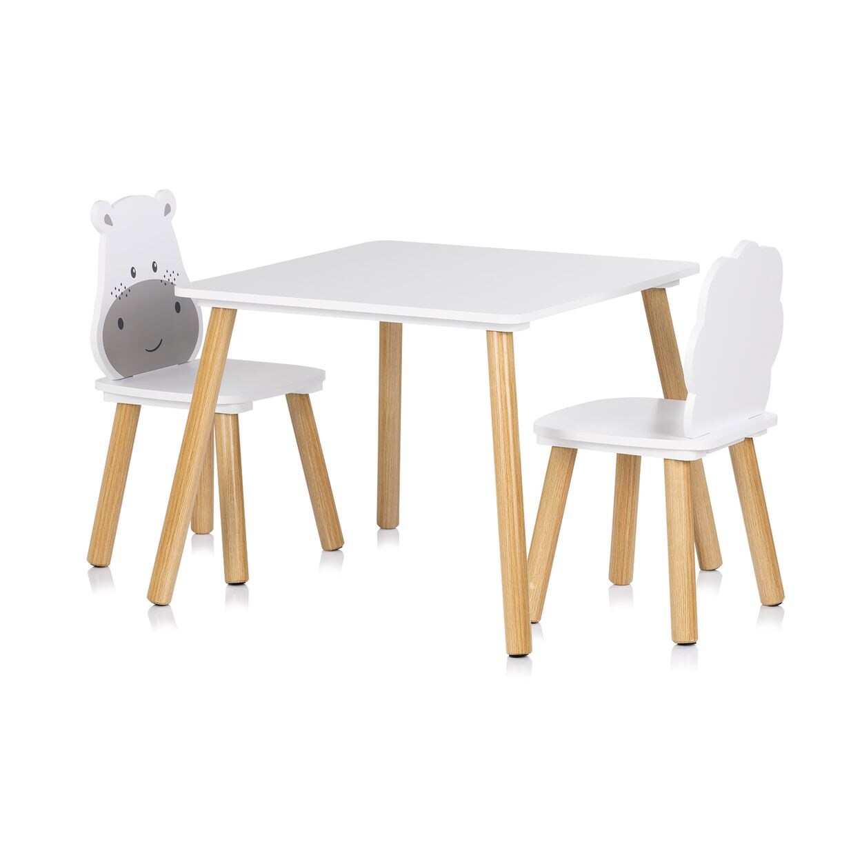 Chipolino Kinder Tischset Tiermotiv Tisch 2 Stühle, Holz, Sitzgruppe, ab 2 Jahre weiß grau | 03800933002877