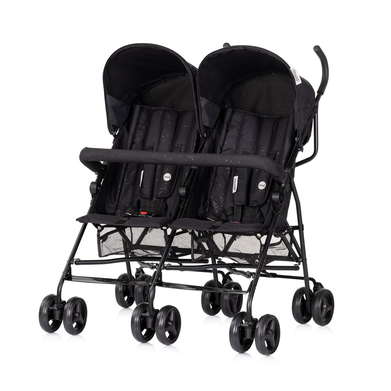 Chipolino Zwillingskinderwagen Double Point klappbar Korb Sonnendach Frontbügel schwarz | 03800933001689
