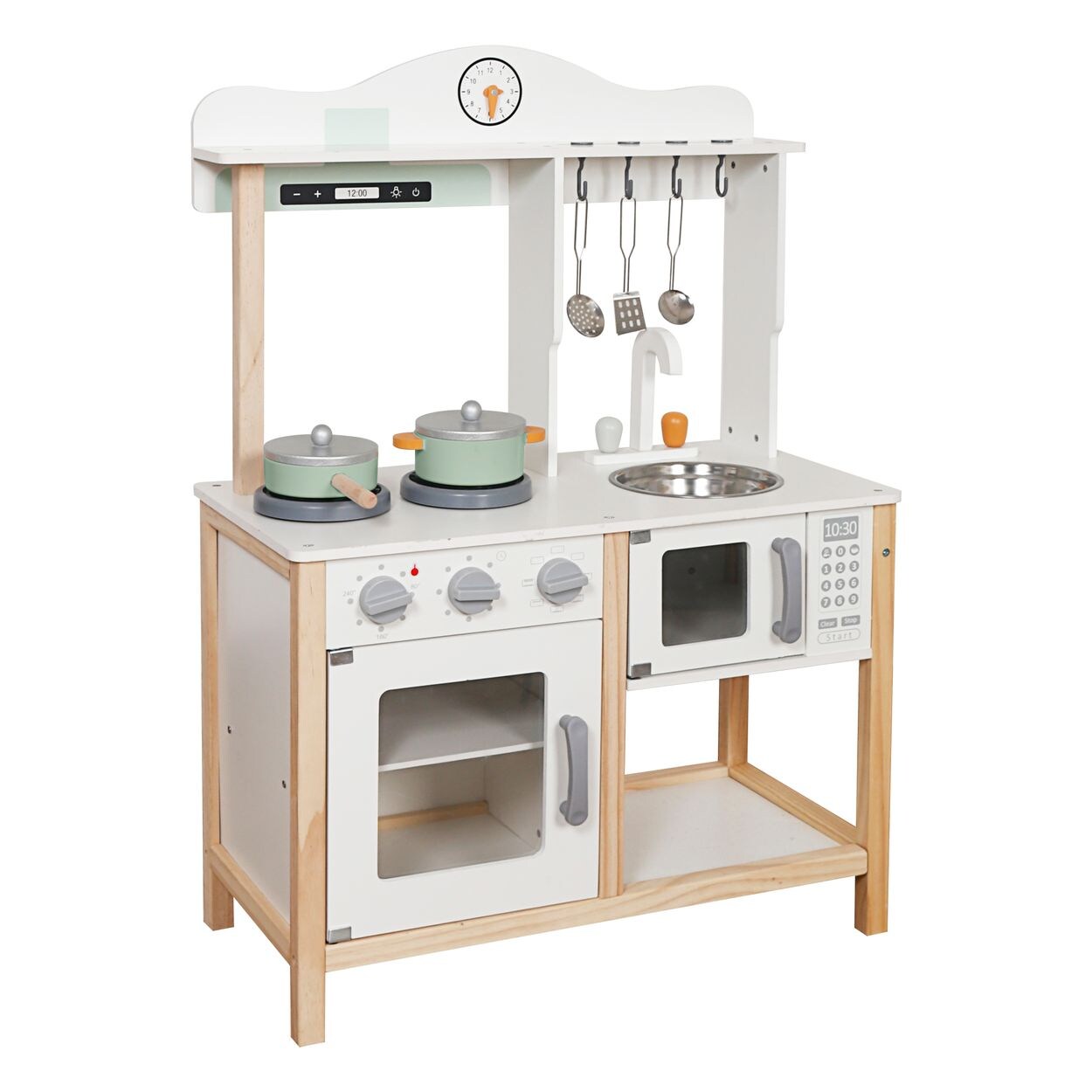 Moni Kinderküche Nana W10K001 Holz Topf Kochzubehör Mikrowelle Pfanne Deckel weiß