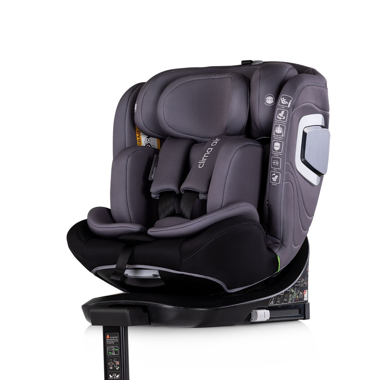 Chipolino Kindersitz Clima Air i-Size (40-150 cm) Isofix Lüftungs-Heizfunktion grau