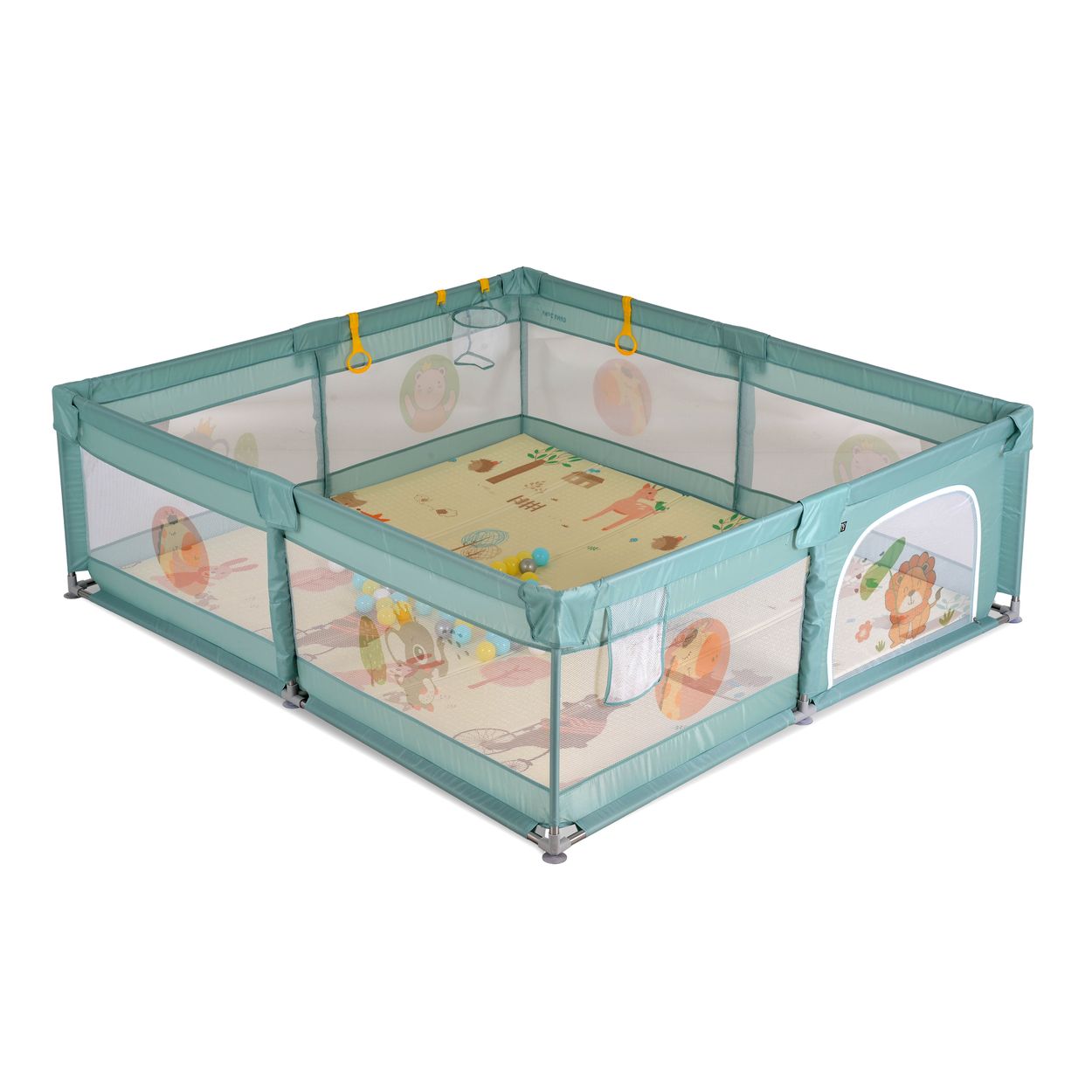 Moni Laufstall GameZone 180 x 200 cm klappbar B&auml;llebad Basketballkorb Spielmatte gr&uuml;n - Bild 1