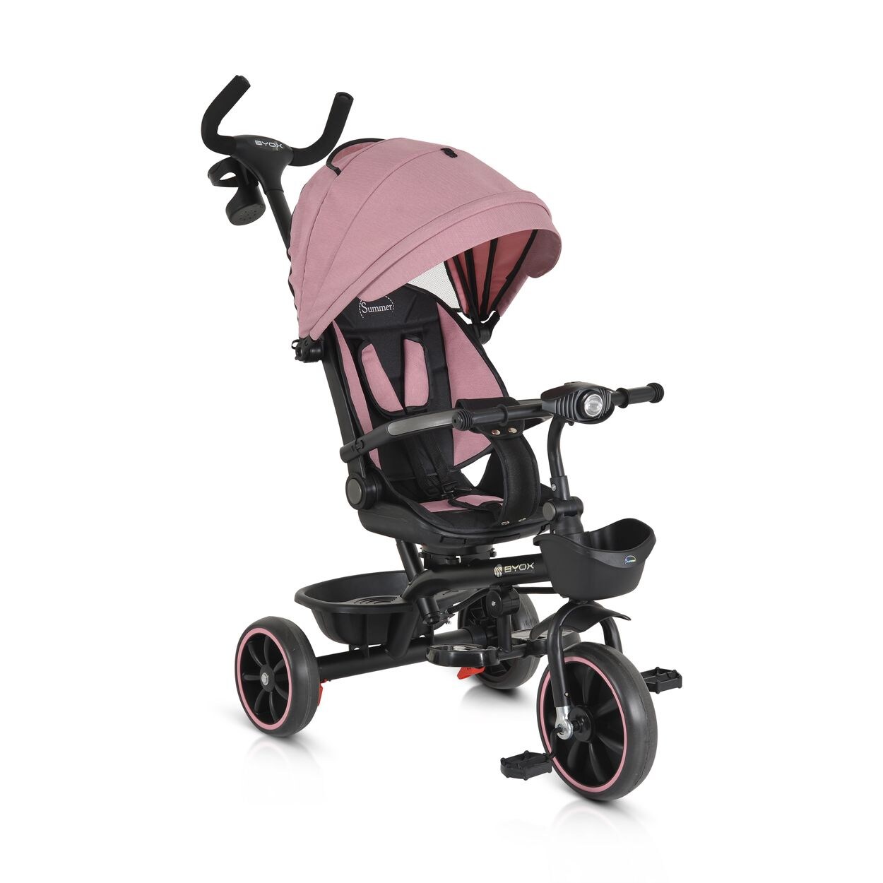Byox Dreirad, Tricycle Summer, Fußstütze klappbar, Musik, Becherhalter, Körbe rosa | 03800146231453