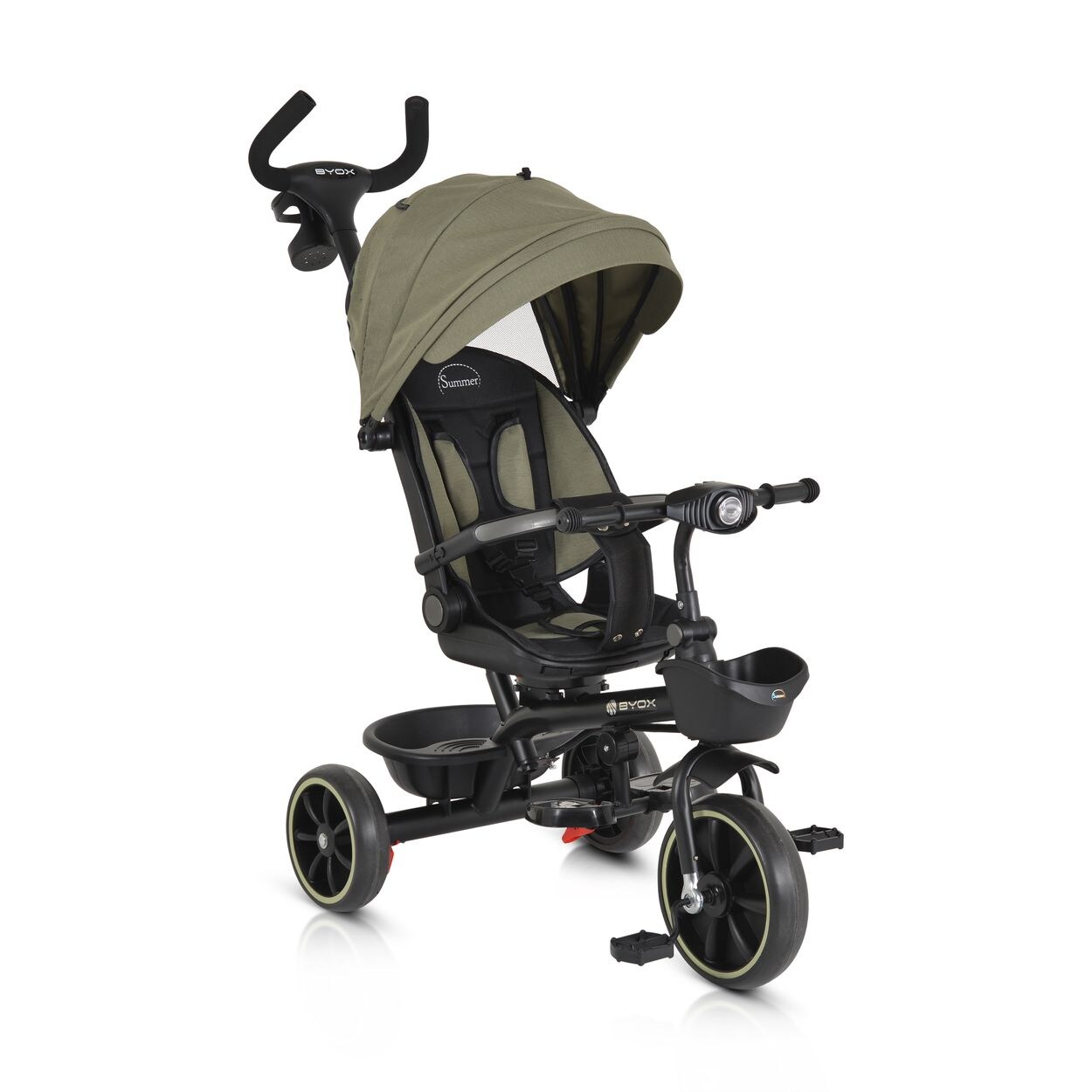 Byox Dreirad, Tricycle Summer, Fußstütze klappbar, Musik, Becherhalter, Körbe grün