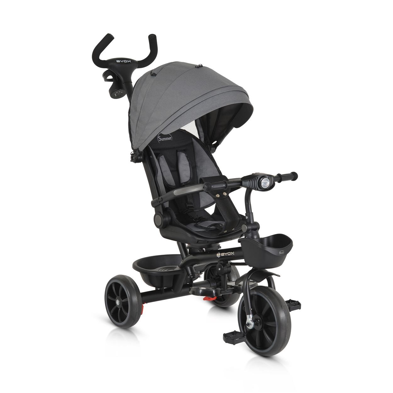 Byox Dreirad, Tricycle Summer, Fußstütze klappbar, Musik, Becherhalter, Körbe grau